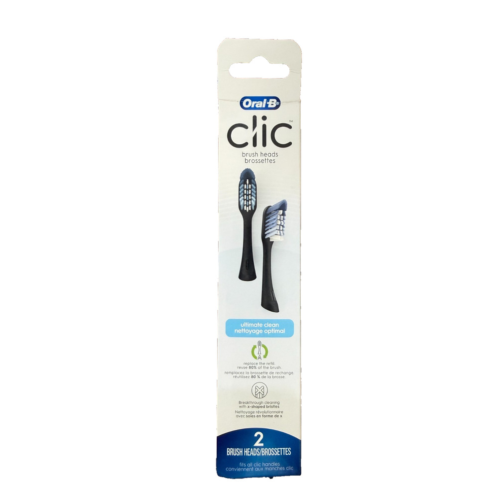 Oral-B Clic Replacement Brush Heads 2-Count Black Toothbrush Refills – New